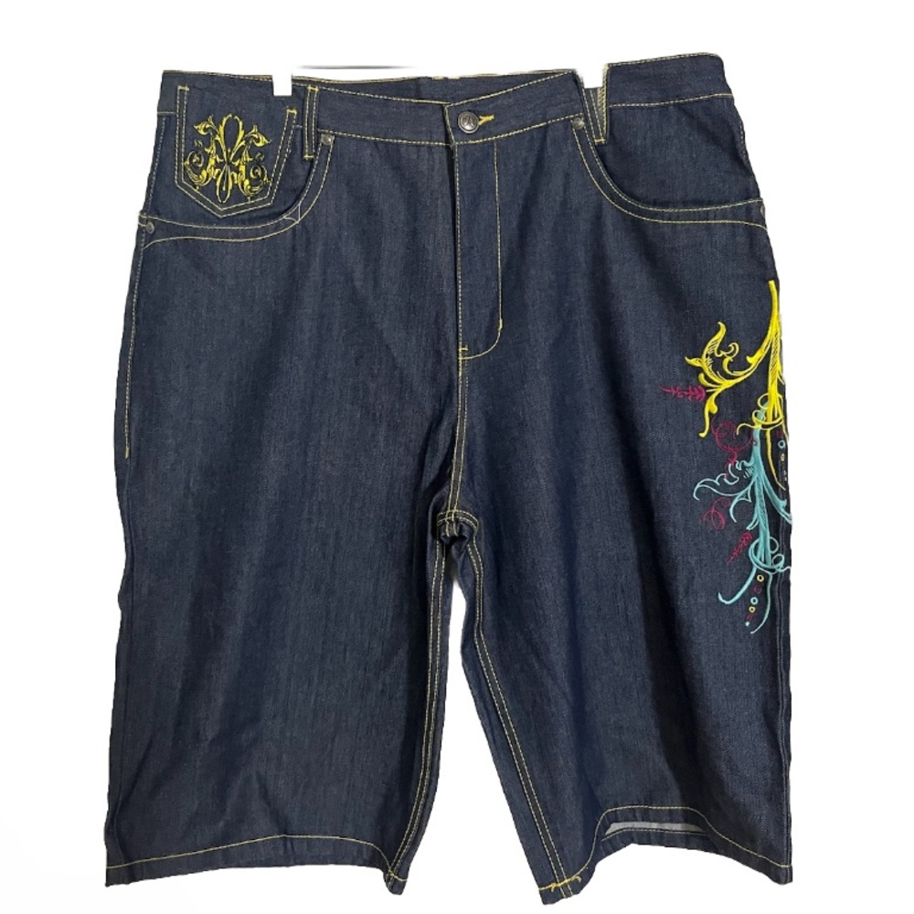 NWT Miskeen Men Jean Denim Shorts Big & Tall Size 42 Dark Wash Design Unique